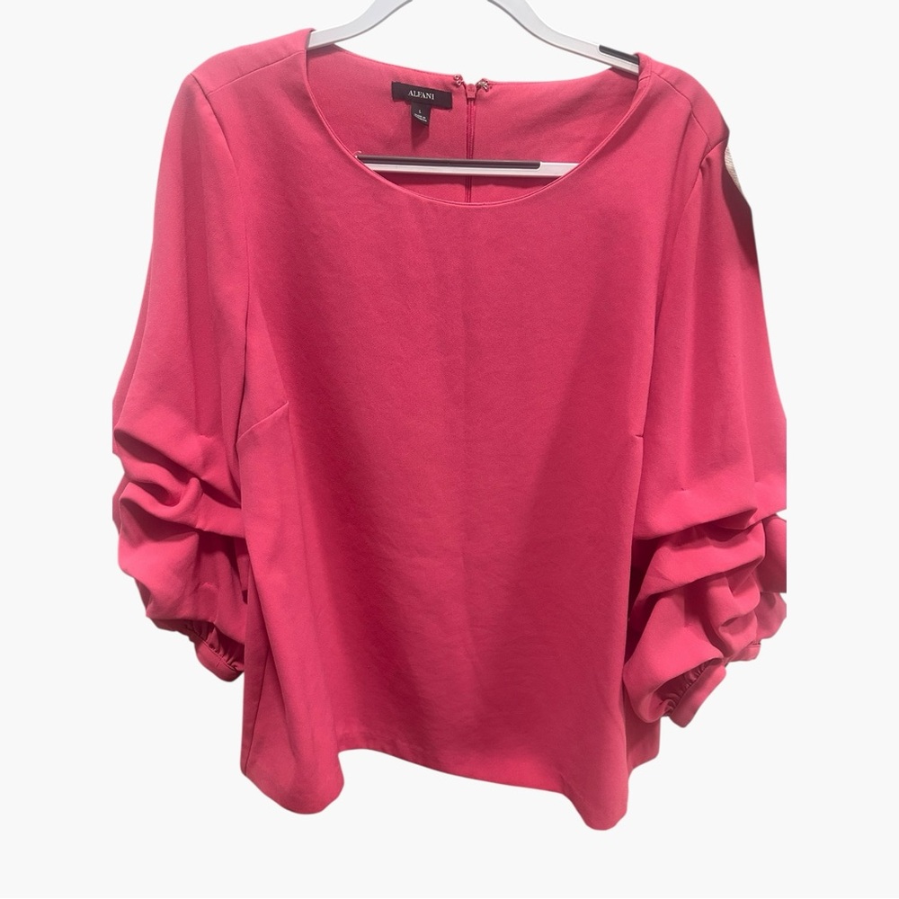 Alfani Women’s Pink Ruffled Sleeve Top Size L Quarter Sleeve Blouse
